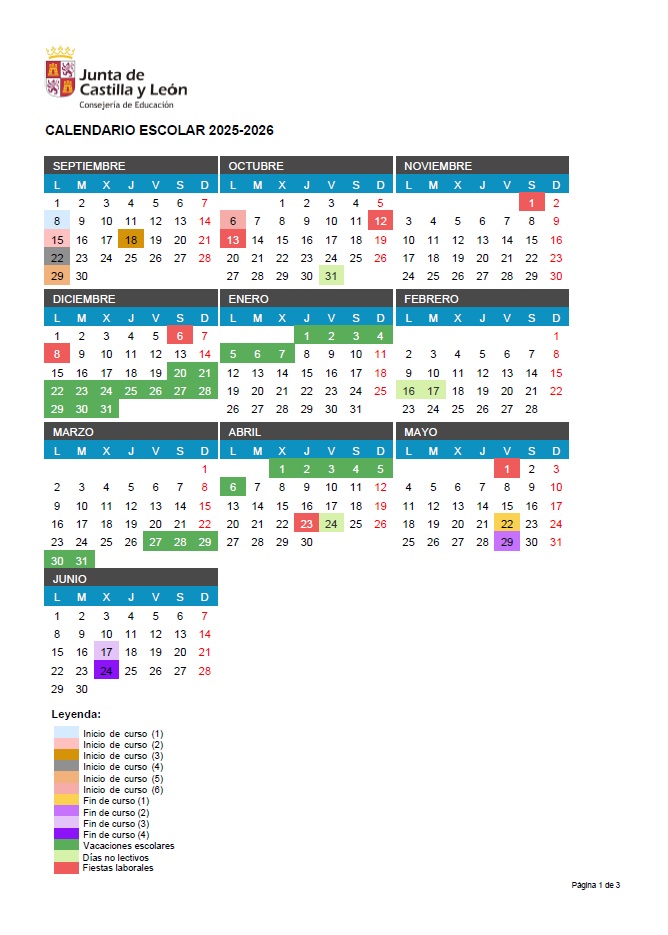 CALENDARIO ESCOLAR CURSO 2025-2026